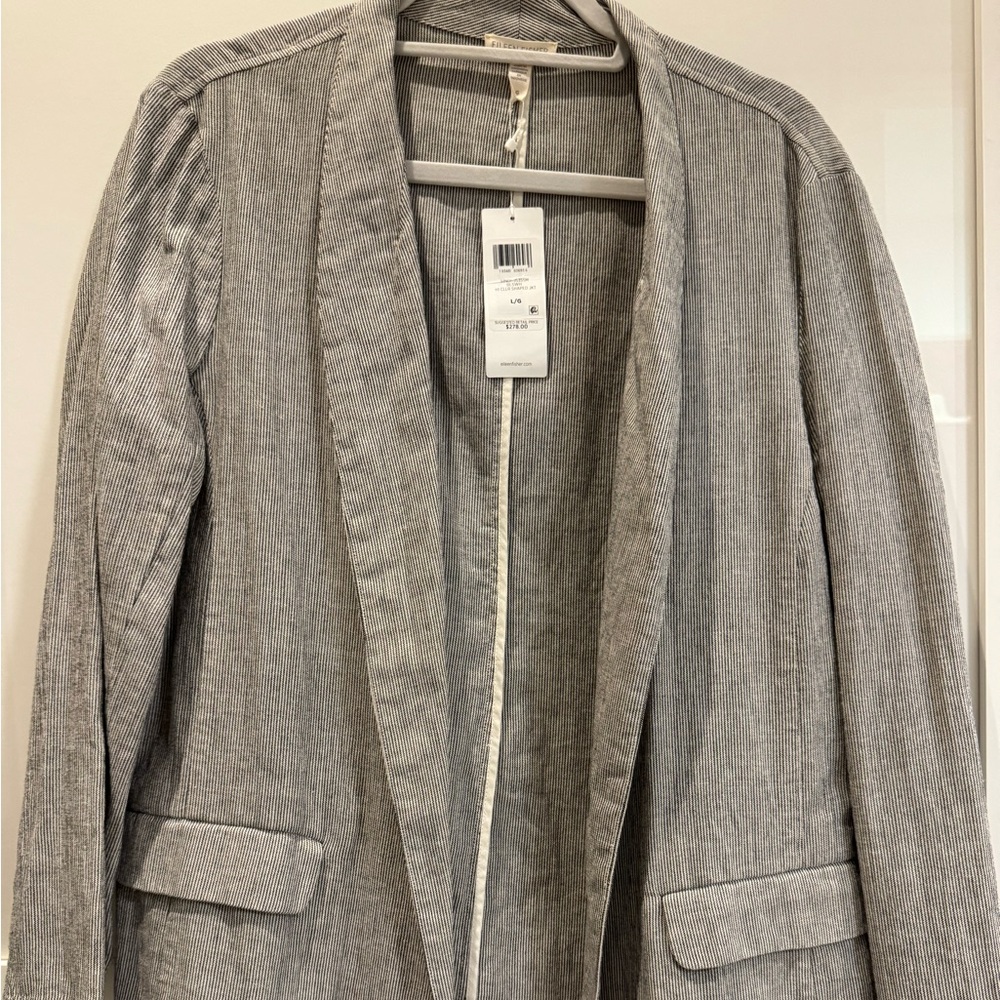 Eileen Fisher Gray striped Women's Blazer size large; organic cotton and linen